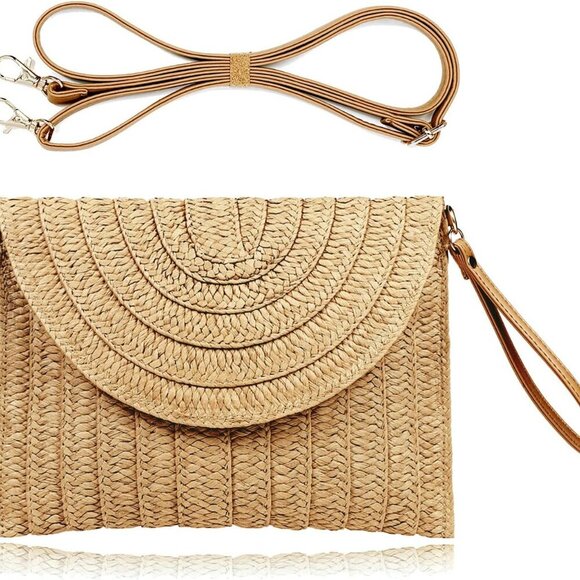 Straw Clutch Handbag Women Woven Envelope Bag Beach Summer Purse - Picture 6 of 6
